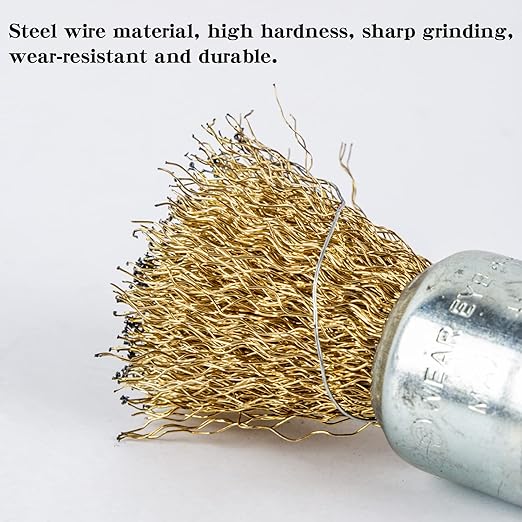Brass Coated Wire End Brush Set,Wire Brush for Cleaning Rust Stripping Paint Removal Deburring,6mm Shank for Drill (15pack)