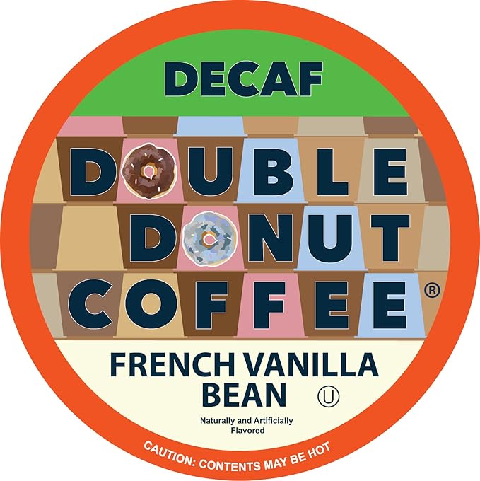 Double Donut French Vanilla Coffee Medium Roast Flavored Decaf Coffee Pods for Keurig K Cups Makers from Double Donut, 96 Capsules