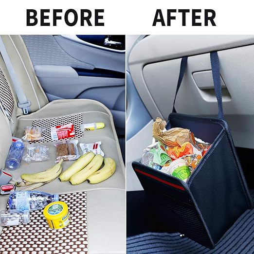 Car Organizer Back Seat,Hanging Premium Car Seat Organizer,Waterproof Odorless Fabric Mini Trash Bag (Black 9X7.8 in)