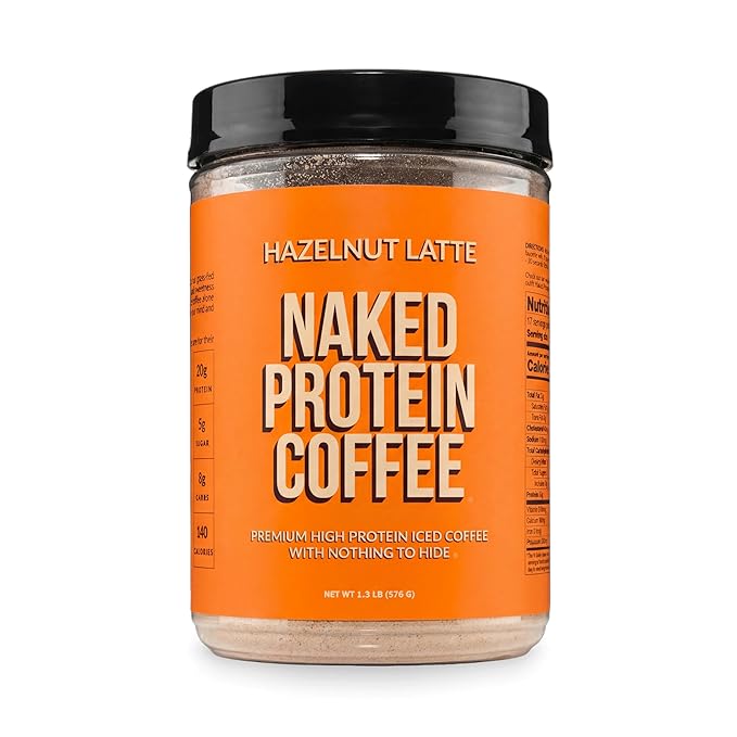NAKED Hazelnut Latte Protein Coffee - Premium Colombian Iced Coffee Protein Shake Drink, Delicious Keto Friendly and Gluten Free, 17 Servings