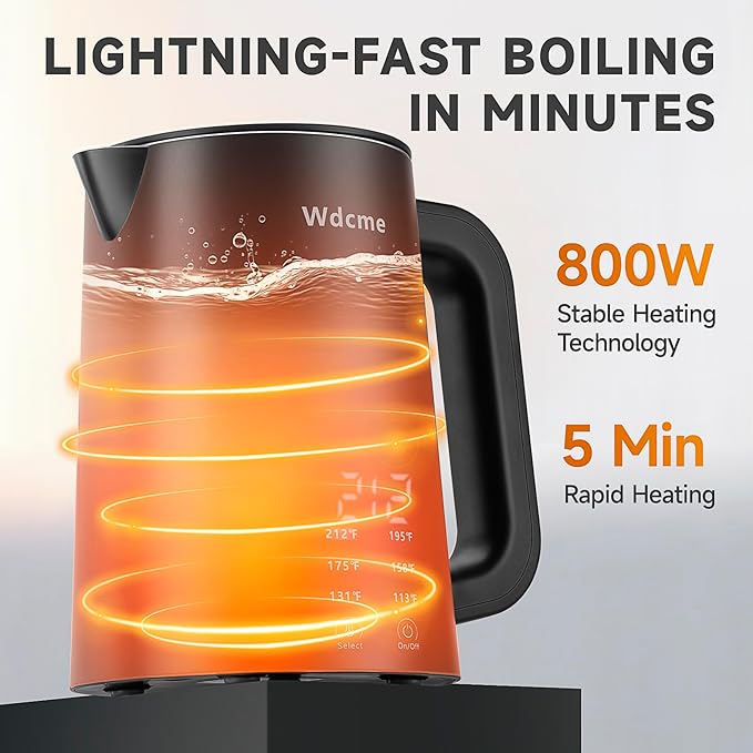 0.6L Small Travel Electric Kettle 800W,6 Temperature Control Dual Voltage 110-240V Smart Tea Coffee Kettle,12H Keep Warm,304 Stainless Steel Portable Hot Water Boiler (Black)