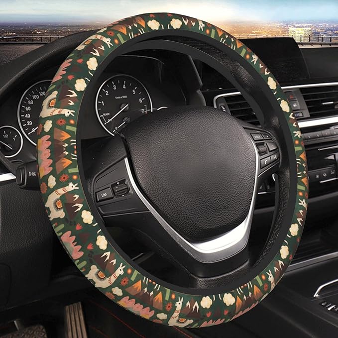 Cute Alpaca Llama Cartoon Universal Fit Steering Wheel Cover for Car, Truck, and SUV, Durable Steering Wheel Protection