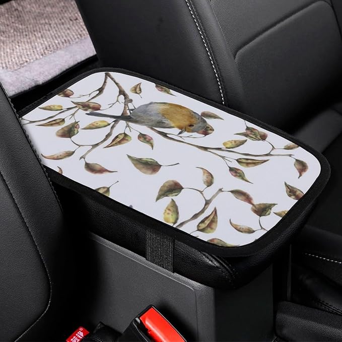 Bird Car Center Console Cushion Pad,Waterproof Armrest Seat Box Cover Protector,Comfortable Car Decor Accessories Fit for Most Cars, Vehicles, SUVs