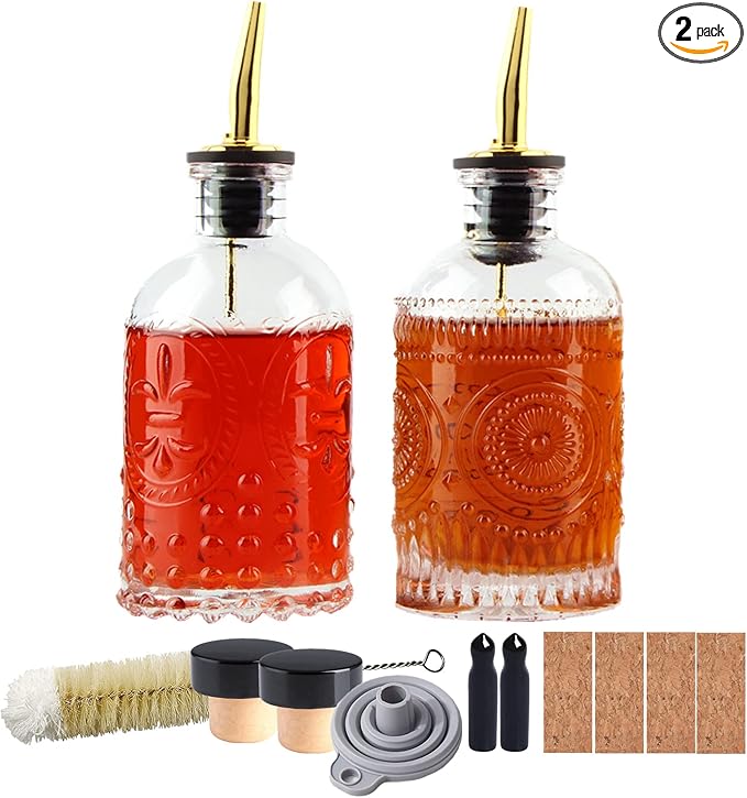Coffee Syrup Dispenser Bottles Set 2 Pack 7 OZ Simple Small Syrup Bottles Set with Metal Pour Spout Ideal for Coffee Syrups, Condiments, Coffee bar, SC056 (2 pack)