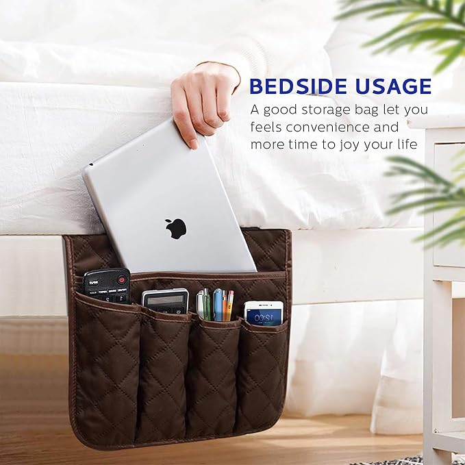 Armchair Caddy for Recliner, Couch Caddy Storage Organizer with 5 Pockets, Non Slip Sofa Arm Organizer for Remote Controls, Phone, Magazines, Tablet (Dark Brown)