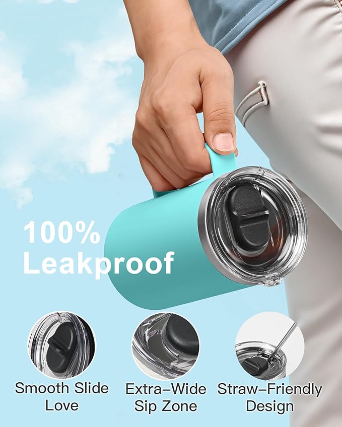 Insulated Coffee Mug 24 oz, Double Wall Stainless Steel Coffee Mug with Lids, Leak-Proof & Detachable Slider Lid for Thorough Clean, Keeps Coffee Cold for 9 Hrs, Suitable for Camp Home Office