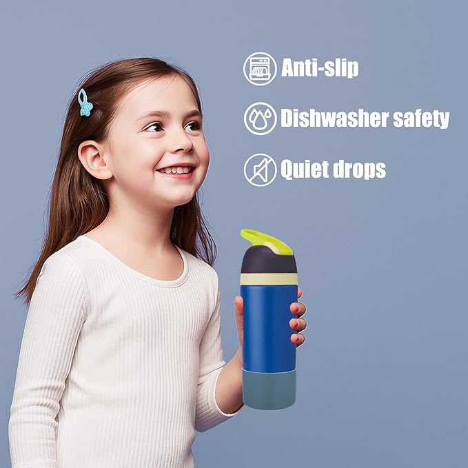 Mity rain 2PCS Protective Boot Compatible with Owala Kids Water Bottle 16 oz &14 oz, Silicone Boot Accessories for Owala Kids FreeSip 16oz & Flip 14oz (Slate Blue)