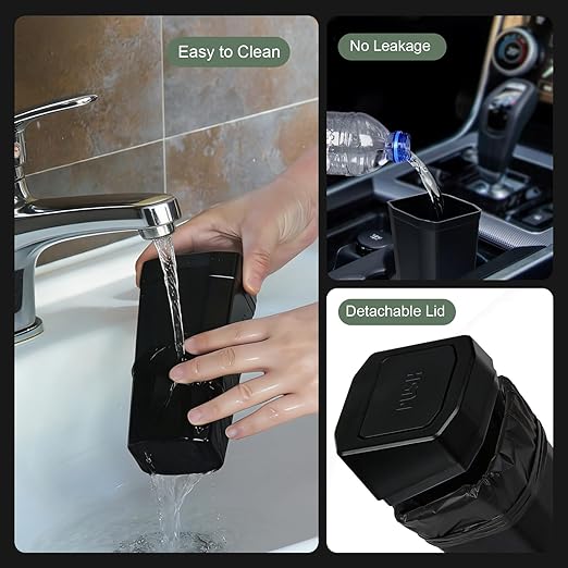 Car Trash Can with Lid - 2 Packs Mini Car Garbage Can Bin for Cup Holder - Black Small Leakproof Vehicle Trash Bin for Back Seat, Cute Automotive Accessories Organizers and Storage for Door SUV Truck