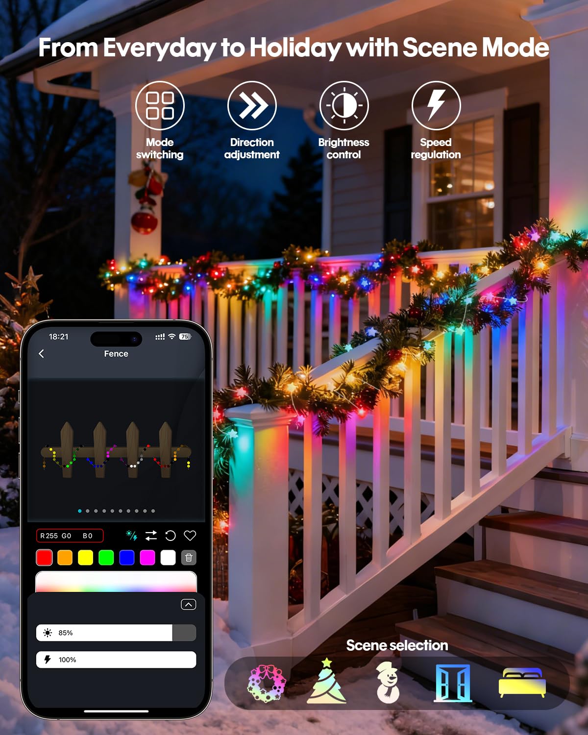 Super RGB Smart Star String Lights, 16.4Ft, 33 LED, Color Changing, Remote & APP Control, White-Star, Model HCL-001