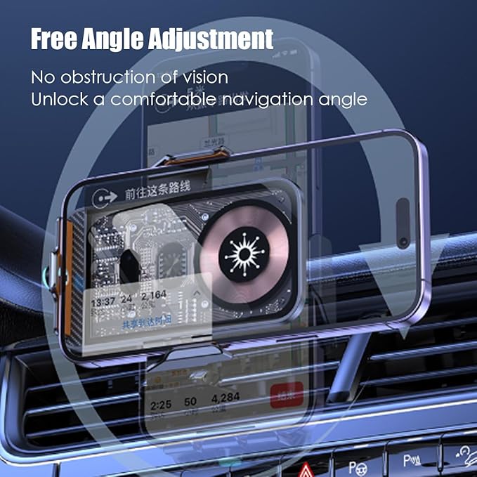 Transparent Wireless Car Charger, Smart 15W Fast Magnetic Charging, Auto-Clamping Wireless Charging Mount, Stable Car Cell Phone Holder Suitable for Magnetically Chargeable Smartphones (Black)