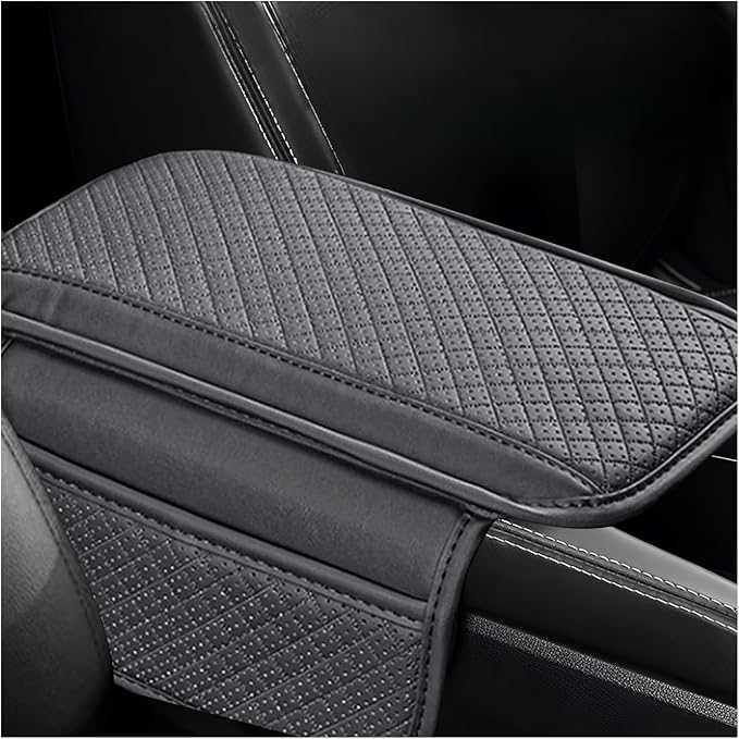 Car Center Console Cover, Microfiber Leather Armrest Cover Cushion with 2 Storage Bags, Anti-Scratch Middle Console Protector Interior Accessories for Most Cars SUVs Trucks (Gray)