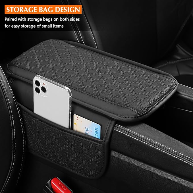Car Center Console Cover, Microfiber Leather Vehicle Armrest Protector Cushion with 2 Storage Bags, Auto Middle Console Armrest Seat Box Pad Accessories, Universal for Most Cars (Beige)