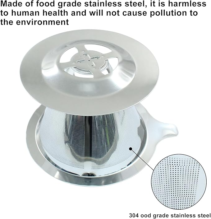 Waziaqoc Pour Over Coffee Dripper, Slow Drip Paperless Coffee Filter, Stainless Steel Pour Over Coffee Maker for 1-2 Cups Brew, Double Mesh Design of Manual Reusable Cone Filter