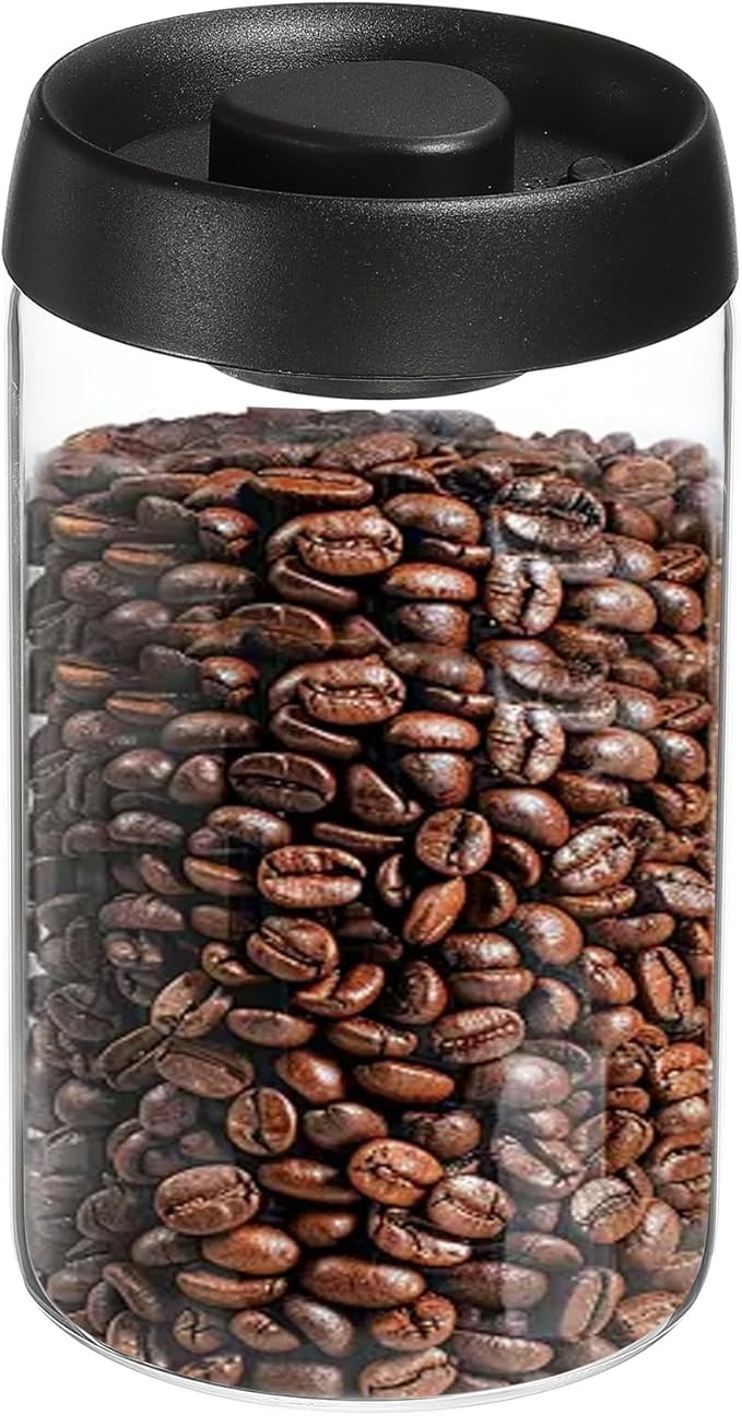 uxcell Coffee Vacuum Container, 1200ml/40oz Glass Coffee Bean Storage Container with Lids for Spices Biscuits Loose Leaf Tea, Black