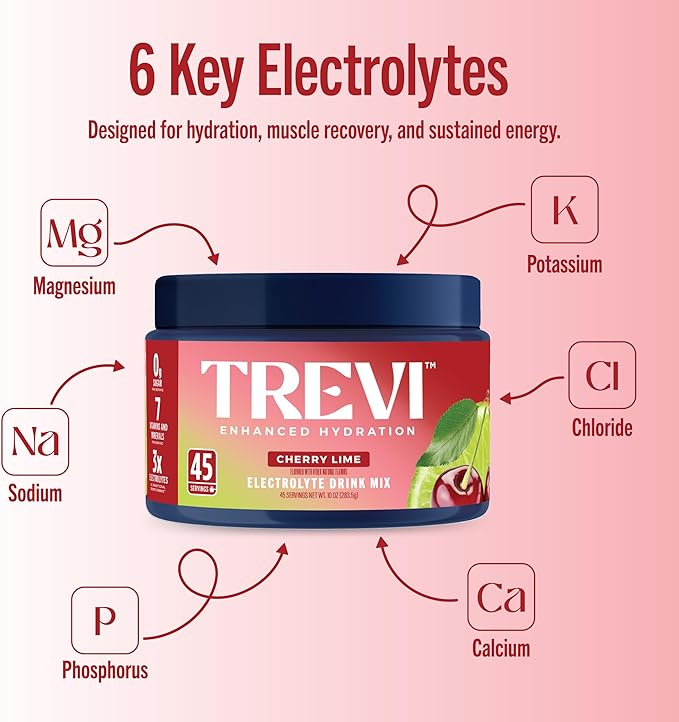 TREVI™ Sugar Free Electrolytes - Everyday Hydration Drink Mix Hydration Powder Multi-Serving Tub - 45 Serving - Cherry Lime