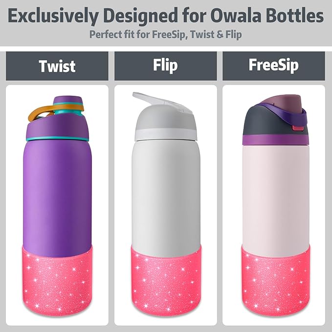 Silicone Boot for Owala 40oz Water Bottle – Anti-Slip Protective Cover, Bottle Boot, Base Cover Compatible with FreeSip, Sleeve for Stainless Steel Tumblers (Glitter Rose Red, 40OZ)