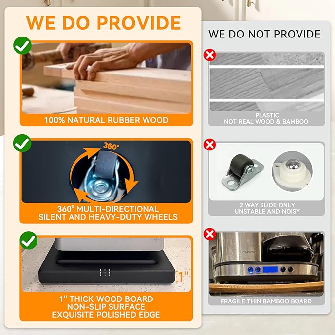 Wood Appliance Slider with 360' Wheels, 13"D x 16"W Sliding Tray for Coffee Maker & Heavy Kitchen Appliances,Countertop Appliance slider for Kitchen Appliance, Premium Wood Rolling Tray,No Assemble