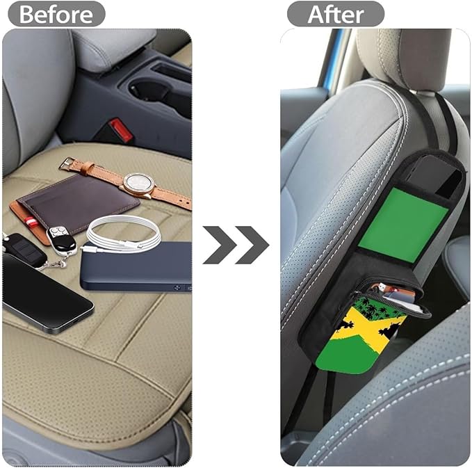 Car Seat Side Organizer for Jamaica Print Auto Seat Storage Hanging Bag,2 Stuff Holder with Mesh Net Pocket,Hold Phones Wallet Glasses Drink