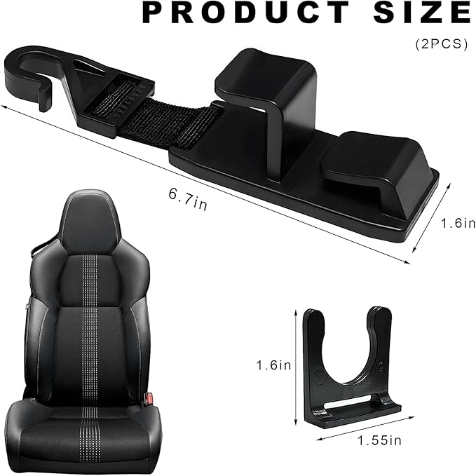 2 PCS Car Seat Headrest Hook, Strong Vehicle Headrest Hook Backseat Hanging Storage Holder, Auto Backseat Hanger Storage Organizer for Handbags Coats Purses Grocery Bags