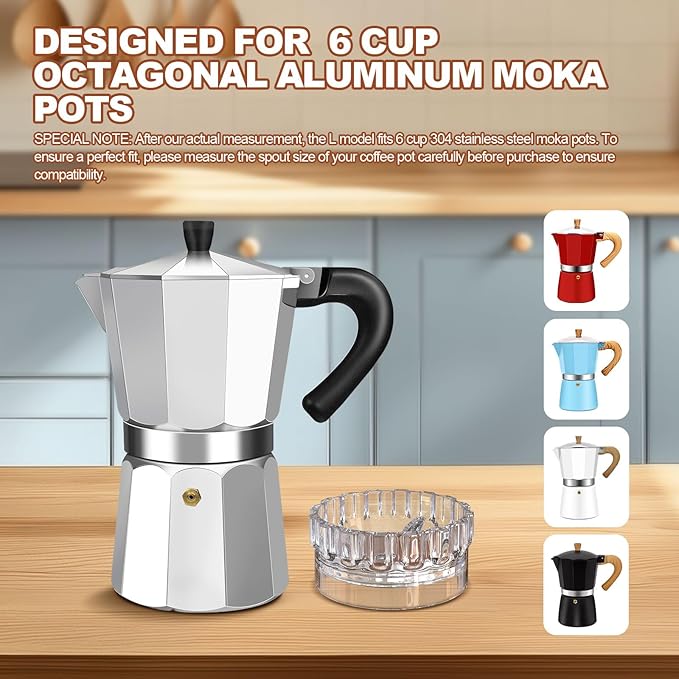 Moka Pot Dosing Funnel Transparent Mocha Dispenser Precise Volume Control Perfect Extraction Ratio for 6 Cup Aluminum Espresso Stovetop Coffeemaker-L72mm