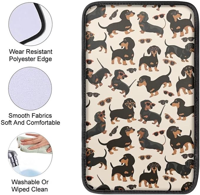 Dachshund Center Console Cover Soft Armrest Console Cover Soft Auto Armrest Console Cover Protect from Pet Claws Universal Fit for Auto Truck Van SUV
