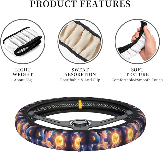 Space Galaxy Pattern Universal Fit Steering Wheel Cover for Car, Truck, and SUV, Durable Steering Wheel Protection