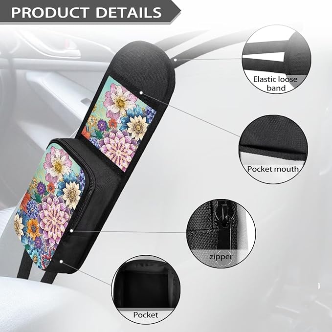 Boho Mandala Car Seat Storage Bag Front Seat Floral Seat Side Organizer Polyester Waterproof Seat Storage Bag Car Travel Accessories