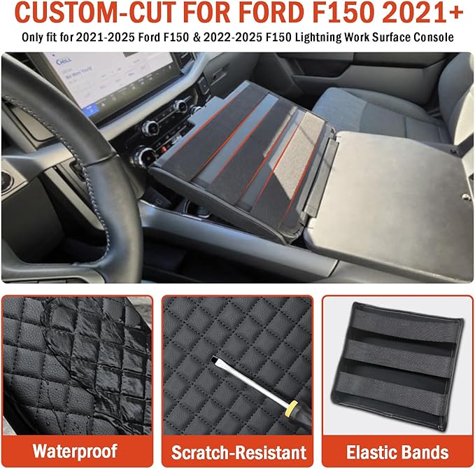 Center Console Cover for Ford F150 2026 2025 2024 2023 2022 2021 - F150 Lightnig 2022-2026 Armrest Pad, Anti-Scratch Middle Console Cover for Ford F150 Accessories (Work Surface Console Only)