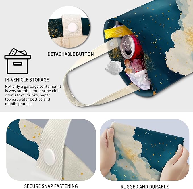 Cute Car Trash Can, Hanging Canvas Car Back Seat Organizer and Storage Bag, Funny Car Trash Bag for Travelling, Outdoor Cute Blue Sky Cloud