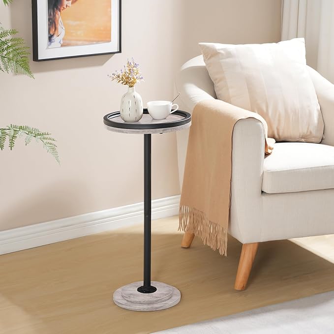HOOBRO Small Round Side Tables, Set of 2, Drink Tables, Coffee Martini Tables with Pedestal Accent for Small Spaces in Living Room, Bedroom, Sofa Couch, Greige BG168BZP201