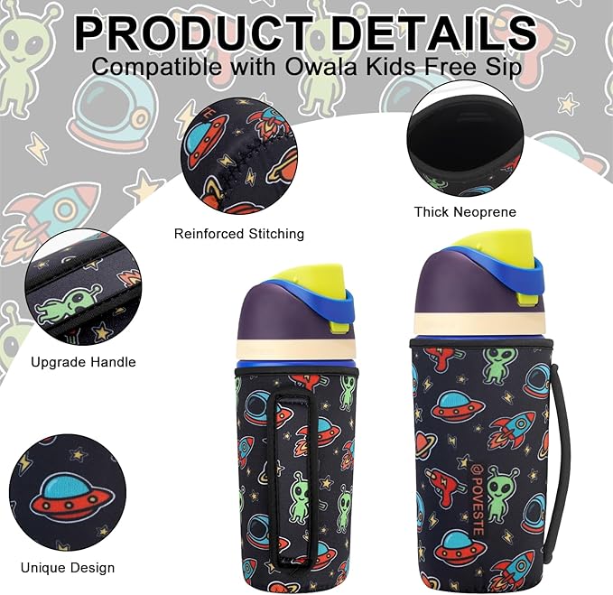 Water Bottle Sleeve with Handle for Owala Kids FreeSip 16 oz, Water Bottle Scratch Resistant Sleeve, Neoprene Cover Compatible with Owala 16 oz for Boys Girls to School Travel