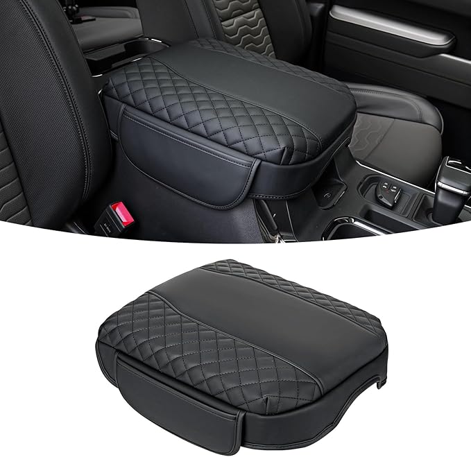 FUNY Center Console Cover Compatible with 2019-2025 Silverado Sierra, Middle Console Cover Lid, Car Arm Rest Covers Cushion Pad, Bucket Seat Middle Console Armrest Box Leather Protective Cover