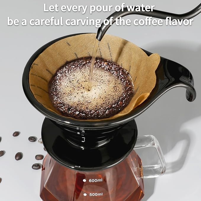 Mongdio Pour Over, Ceramic Coffee Pour Over, Reusable Porcelain Portable Pour Over Coffee Maker with 40pcs Paper Filter, For Home,Black