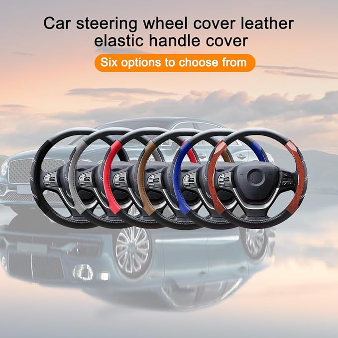 Mandark Car Steering Wheel Cover, Elastic Sport Leather Vehicle Steering Wheel Protector, Non-Slip Soft Grip Padded Auto Interior Protective Accessories, 14.5-15 Inch Universal Fit（Red）