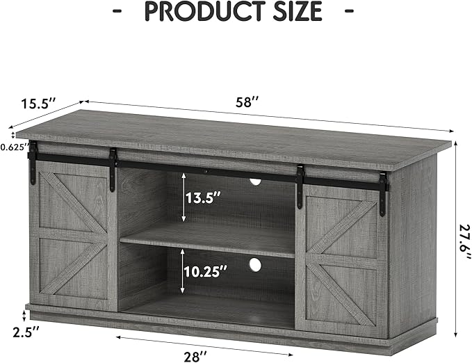 Shahoo Farmhouse Sideboard Buffet Cabinet, Coffee Bar Storage with Sliding Barn Doors, Shelf for Home Dining Room, Grey