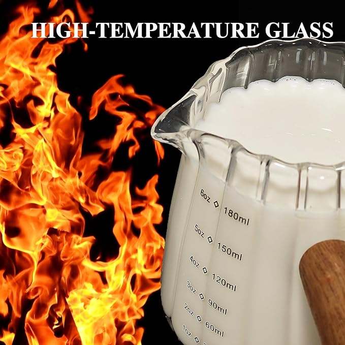 2-Pack Espresso Cups With Wood Handle 6oz, Espresso Accessories, Milk Frothing Pitcher, Glass Measuring Cup, Shot Glass