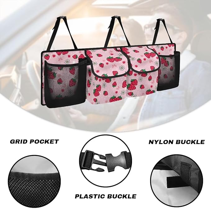 Red Strawberry Car Trunk Organizer Car Back Seat Organizer Hanging Cargo Storage Bag,Sturdy Space Saving Expert