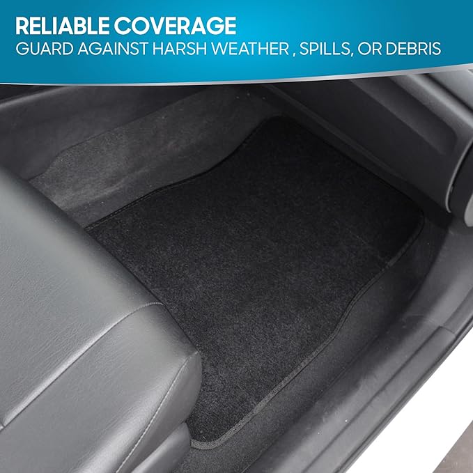 BDK Premium 4PC Set of Carpet Car Floor Mats with Vinyl Safety Heel Pad for Car, Truck, SUV, Coupe Sedan, Black (MT-100-BK)