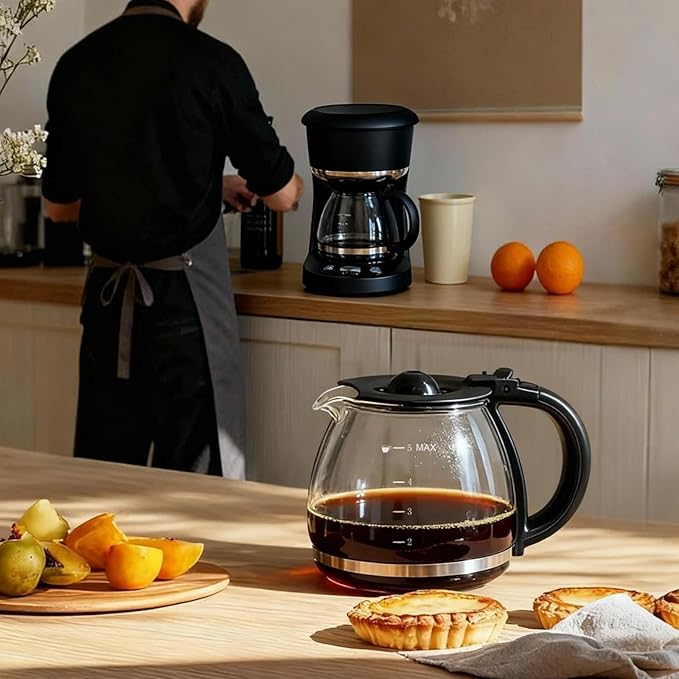5 Cup Replacement Coffee Carafe, Fits Mr Coffee 5-cups Coffee Machines Model BVMC-PC05BL2, BVMC-SC05BL, Compatible with Gourmia GCM3510 5cups Coffee Maker, Black handle