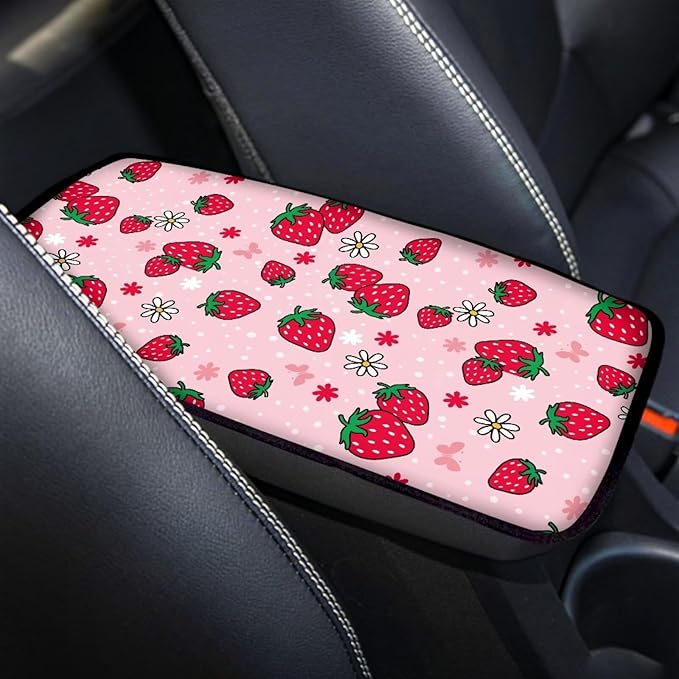Red Strawberry Arm Rest Cover Car Easy to Install Armrest Console Cover Protect from Pet Claws Cars Console Covers Universal Interior Accessories Cars Arm Rest Cover