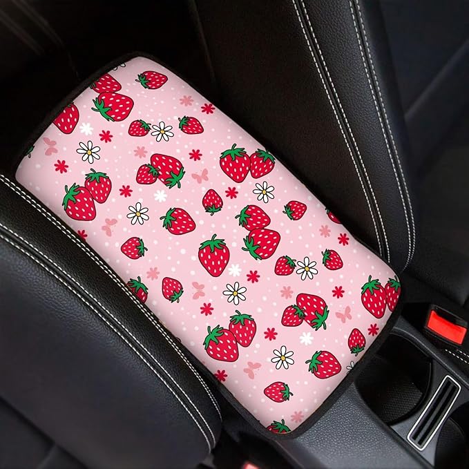 Red Strawberry Arm Rest Cover Car Easy to Install Armrest Console Cover Protect from Pet Claws Cars Console Covers Universal Interior Accessories Cars Arm Rest Cover