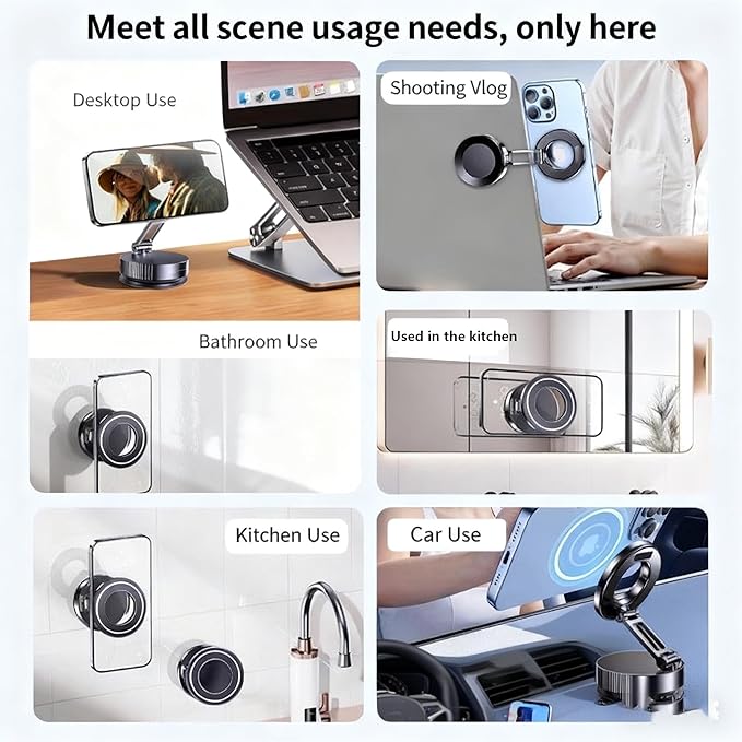 Upgraded Vacuum Magnetic Car Phone Holder 360° Reinforced 96LBS Ultra Suction Cup Phone Mount for MagSafe Cell Phone Holders for Your Car/Mirror Mount for iPhone & Android