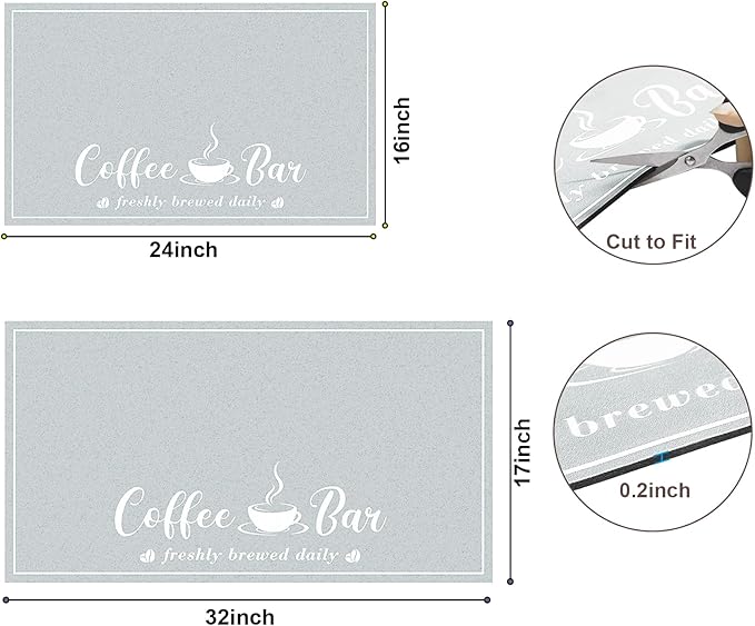 Absorbent Coffee Mat, Fashion Dish Drying Mat for Kitchen Counter Coffee Bar Accessories Espresso Machine Dish Rack 17" x 32" Light Grey