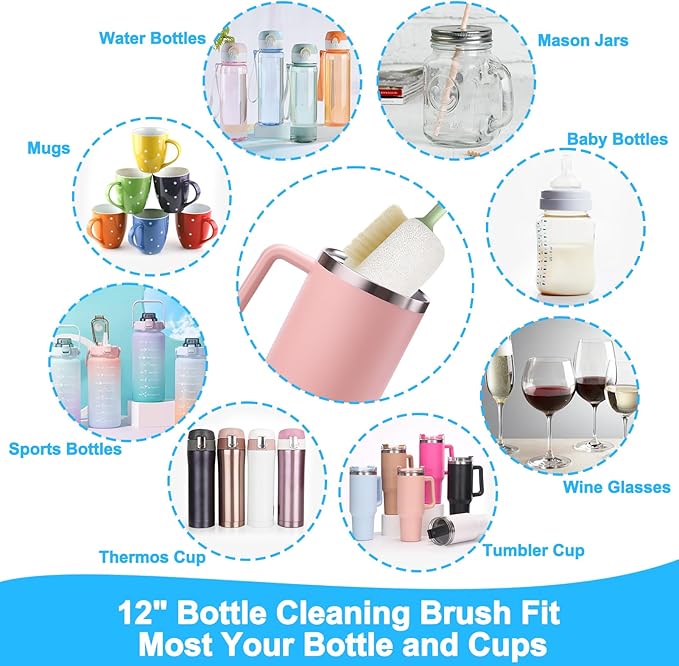 XANGNIER 5 in 1 Bottle Cleaning Brush Set,Multifunctional Water Bottle Brush and Straw Cleaner Brush,Cleaning Tool Kit for Owala/Stanley/Yeti/Simple Modern Tumbler Cup Accessories,Kitchen Gadgets