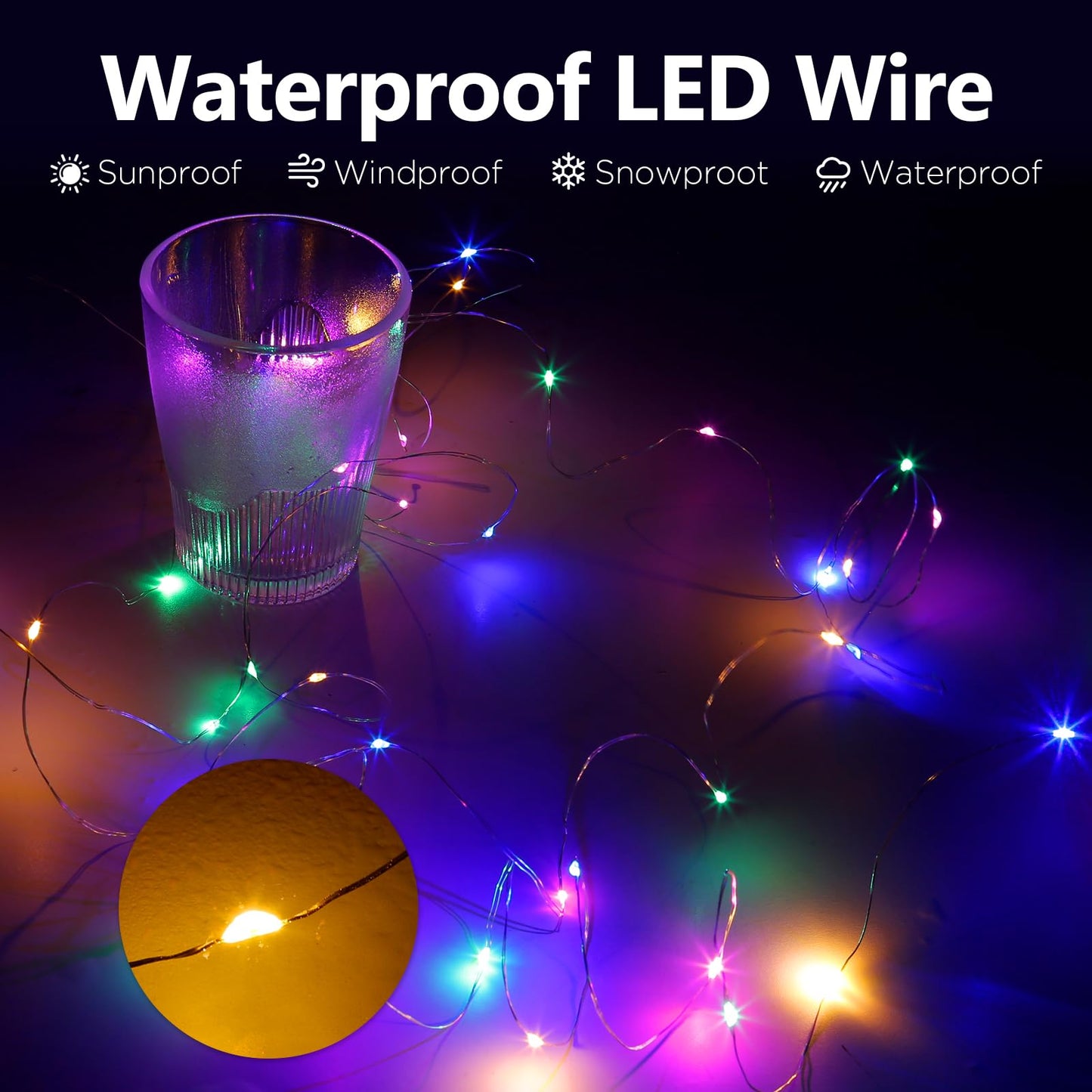 YPHSOL Fairy Lights String Lights 50LED 16.4ft Waterproof Copper Multicolor 8 Pack