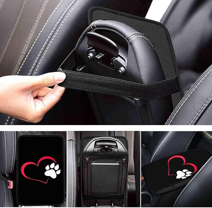 Mintutlipy Red Heart Dog Paw Car Center Console Cover Car Decoration Universal Durable Automotive Armrest Cushion Easy to Install