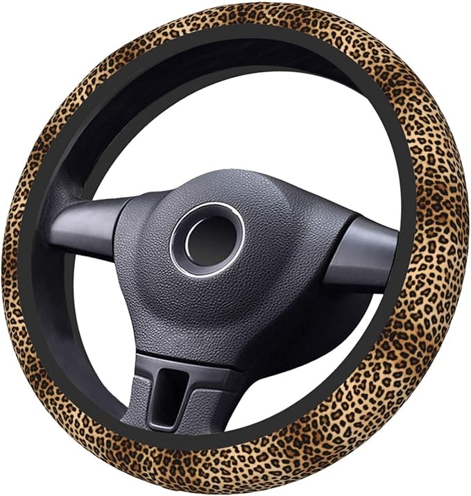 Black and Gold Leopard Universal Fit Steering Wheel Cover for Car, Truck, and SUV, Durable Steering Wheel Protection