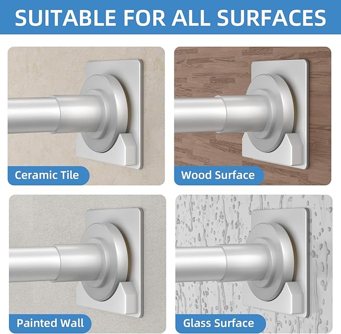 CorkLatta Matte Silver Shower Curtain Rod,1 Inch Diameter Stainless Steel Adjustable Spring Tension Rods 32 to 92",with Holders,Anti-Slip,Curtain Rods No Drilling(1 Pack)