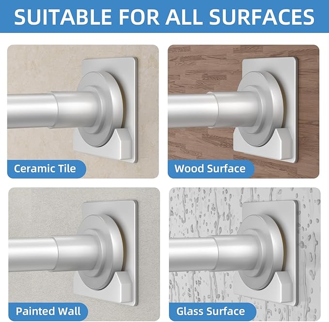 CorkLatta Matte Silver Shower Curtain Rod,1 Inch Diameter Stainless Steel Adjustable Spring Tension Rods 32 to 80",with Holders,Anti-Slip,Curtain Rods No Drilling(1 Pack)
