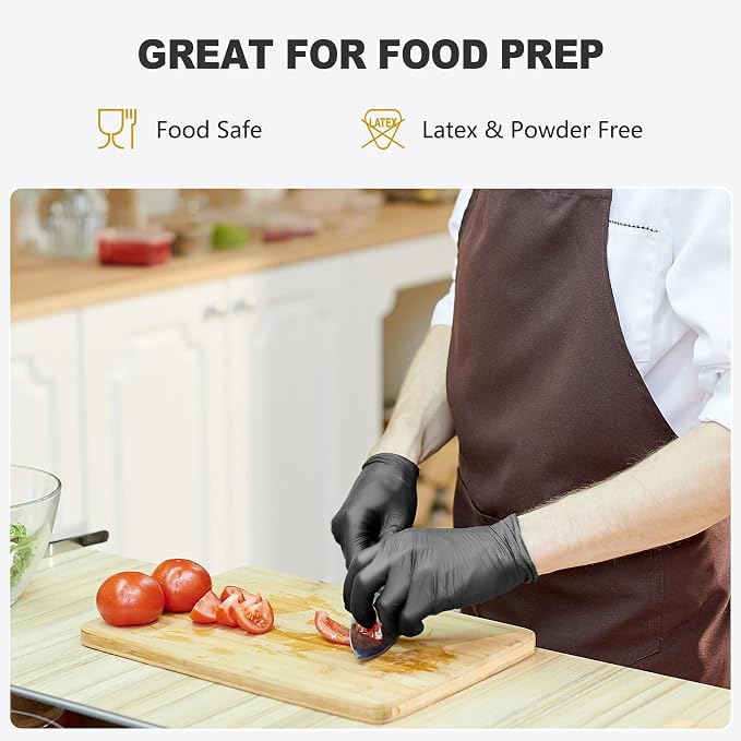 SWIFTLITE Black Vinyl Gloves, Food Grade Gloves Disposable Latex Free & Powder Free, Guantes for Cleaning Cooking Food Prep